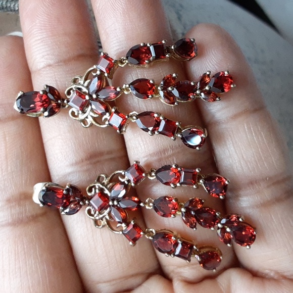 925 Genuine Mozambique Garnet Chandler Earrings. FIRM. - Picture 11 of 16